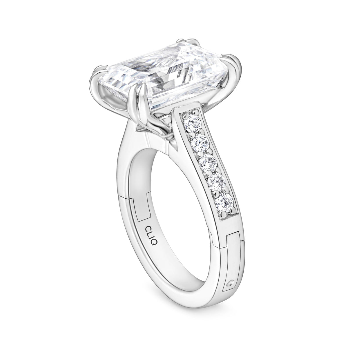 Prive Emerald Cut Solitaire Engagement Ring with Side Stones