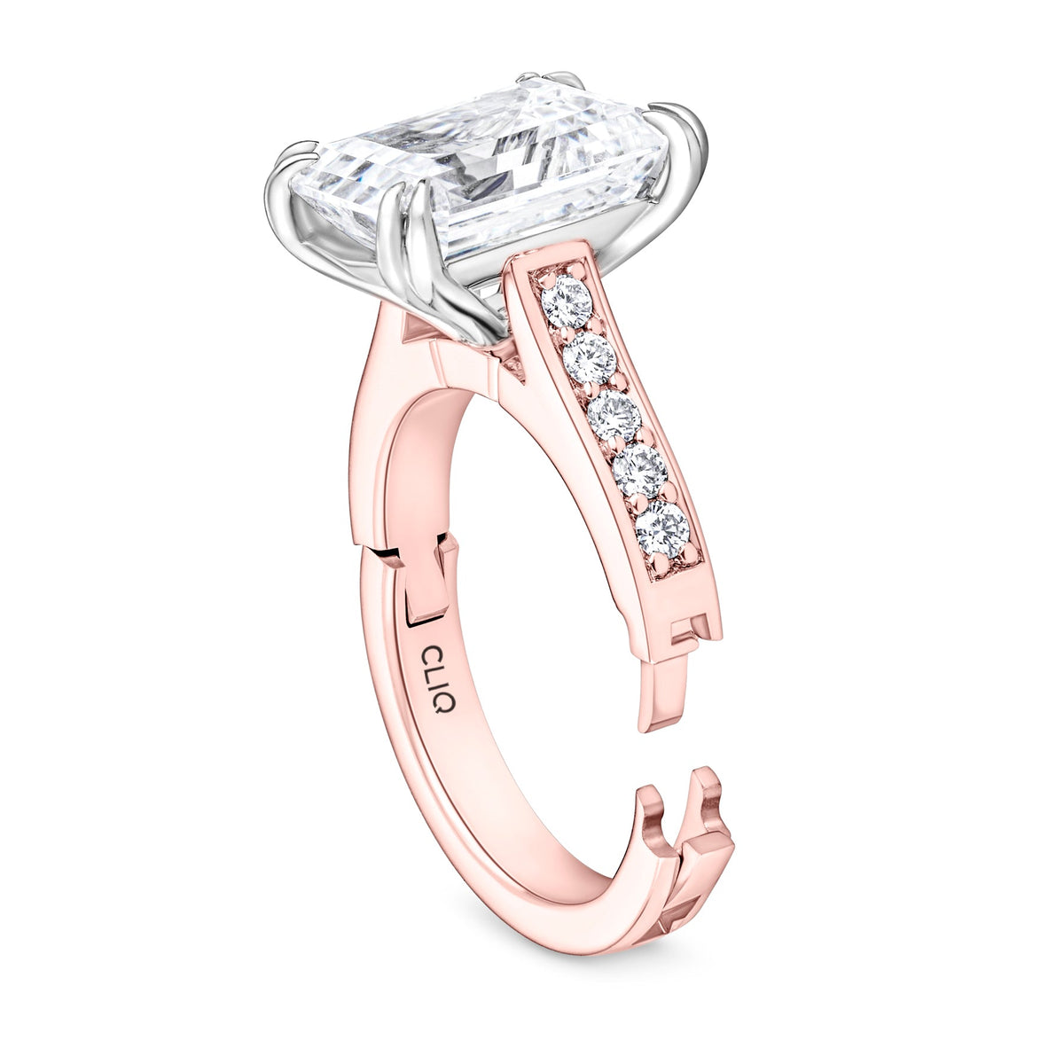 Prive Emerald Cut Solitaire Engagement Ring with Side Stones
