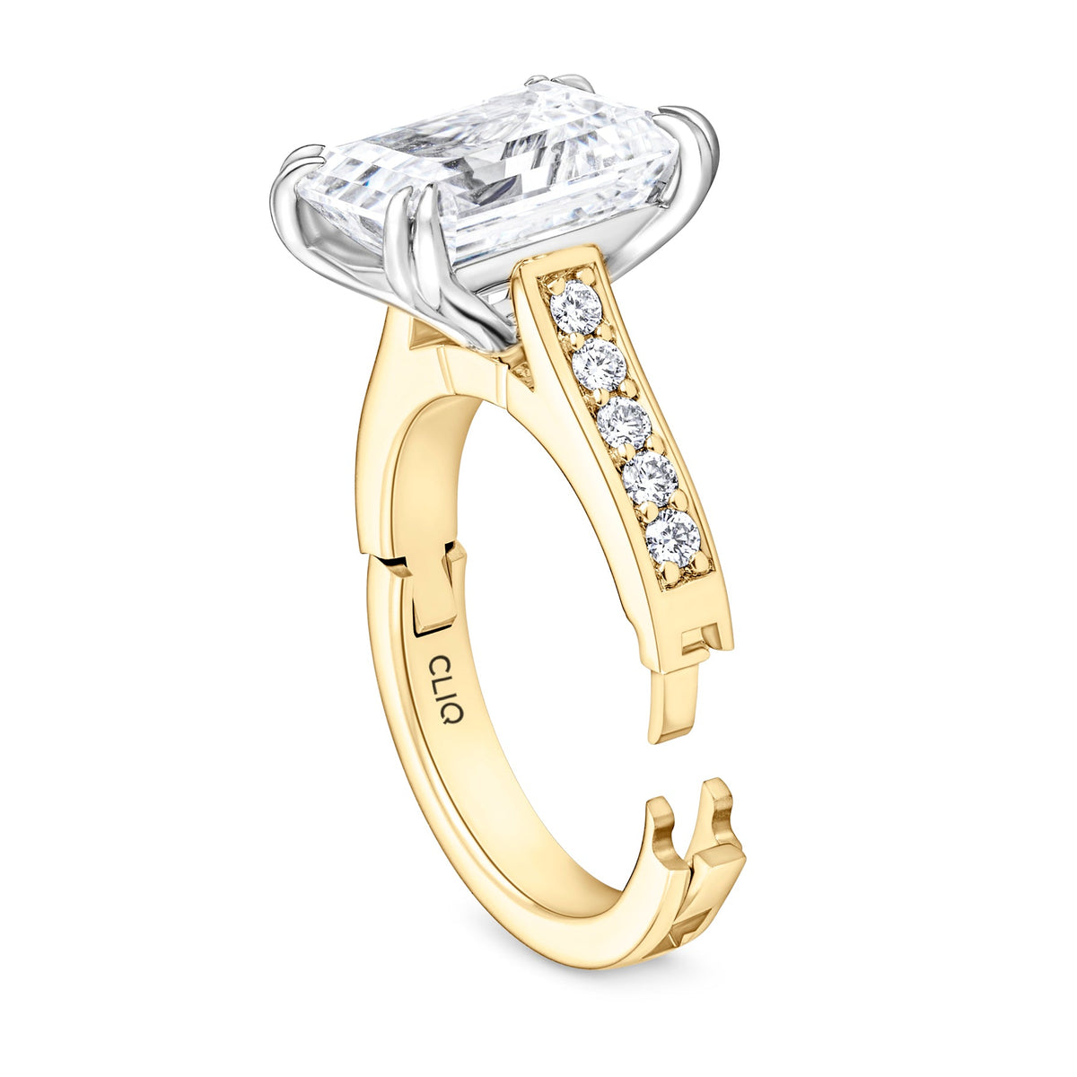 Prive Emerald Cut Solitaire Engagement Ring with Side Stones