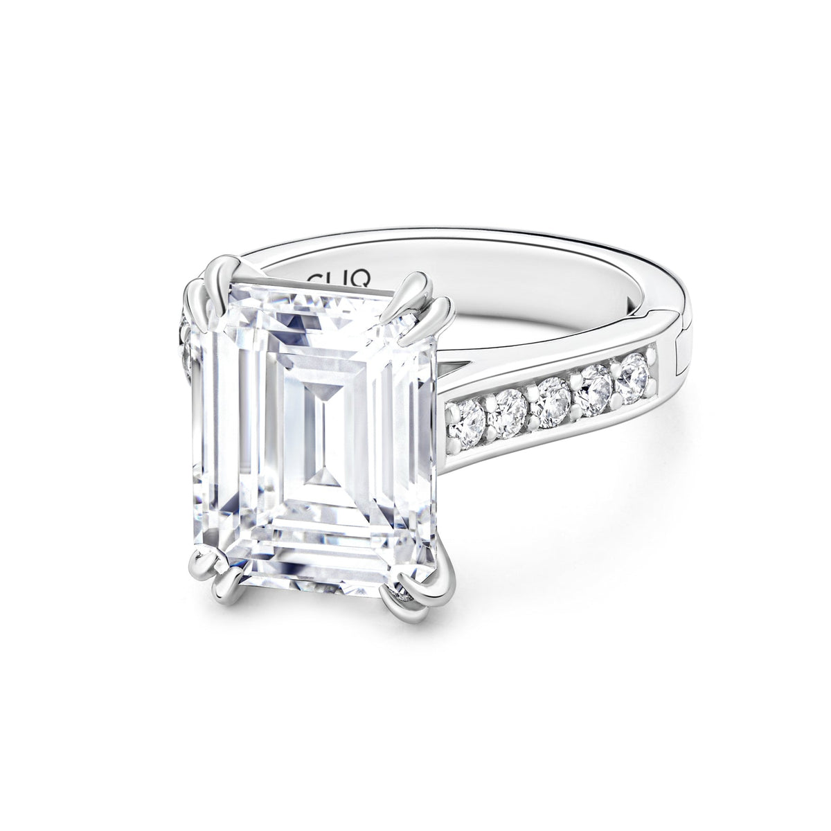 Prive Emerald Cut Solitaire Engagement Ring with Side Stones