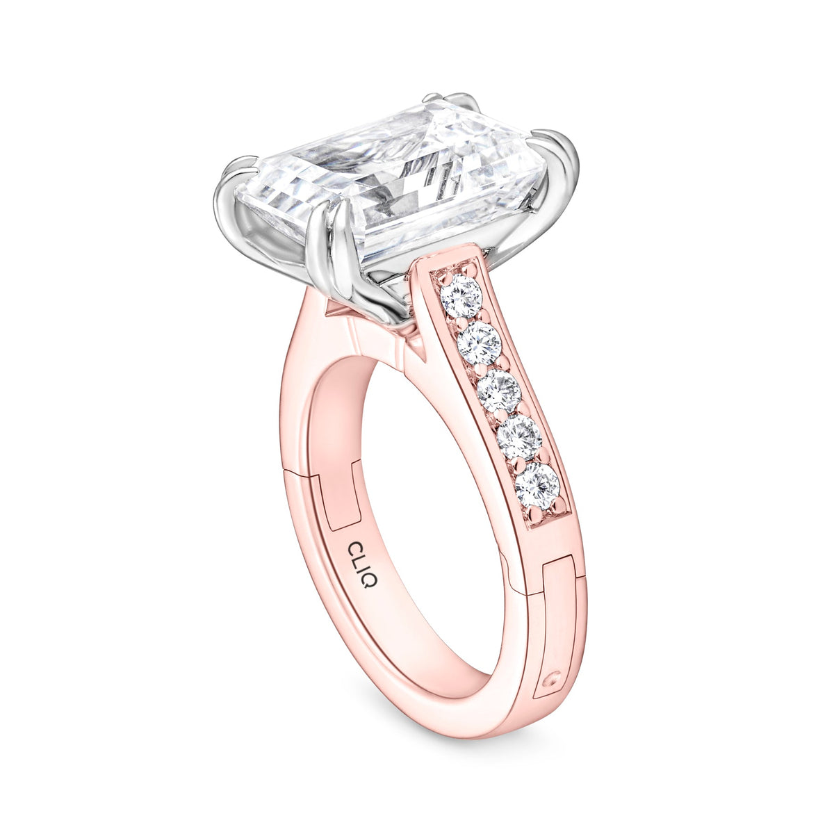 Prive Emerald Cut Solitaire Engagement Ring with Side Stones