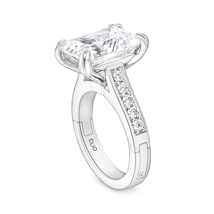 Prive Emerald Cut Solitaire Engagement Ring with Side Stones