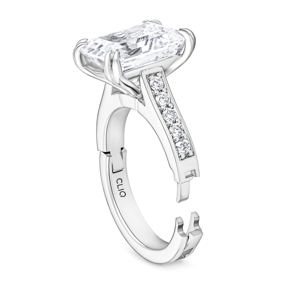 Prive Emerald Cut Solitaire Engagement Ring with Side Stones