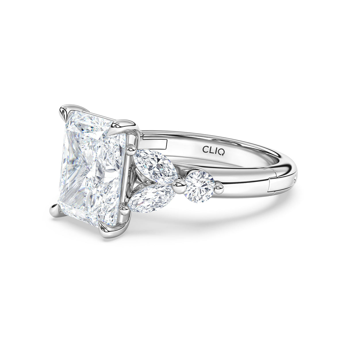 La Fleur Radiant Cut Diamond Engagement Ring with Side Stones