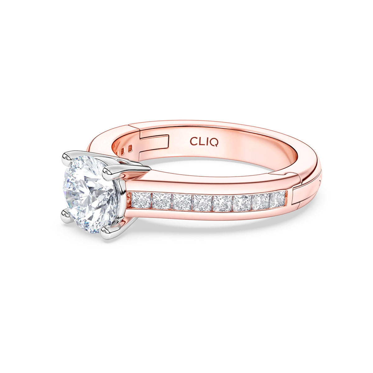 Kensington Engagement Ring with Square Side Stones